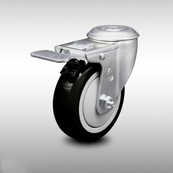 4 Inch SS Black Polyurethane Wheel Swivel Bolt Hole Caster with Total Lock Brake